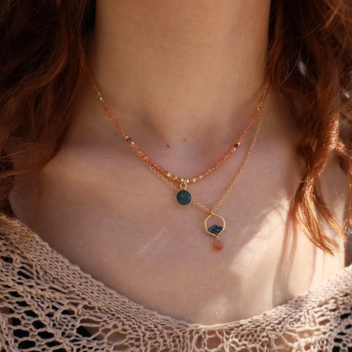 Tiny Arabesque Necklace with Sunstone