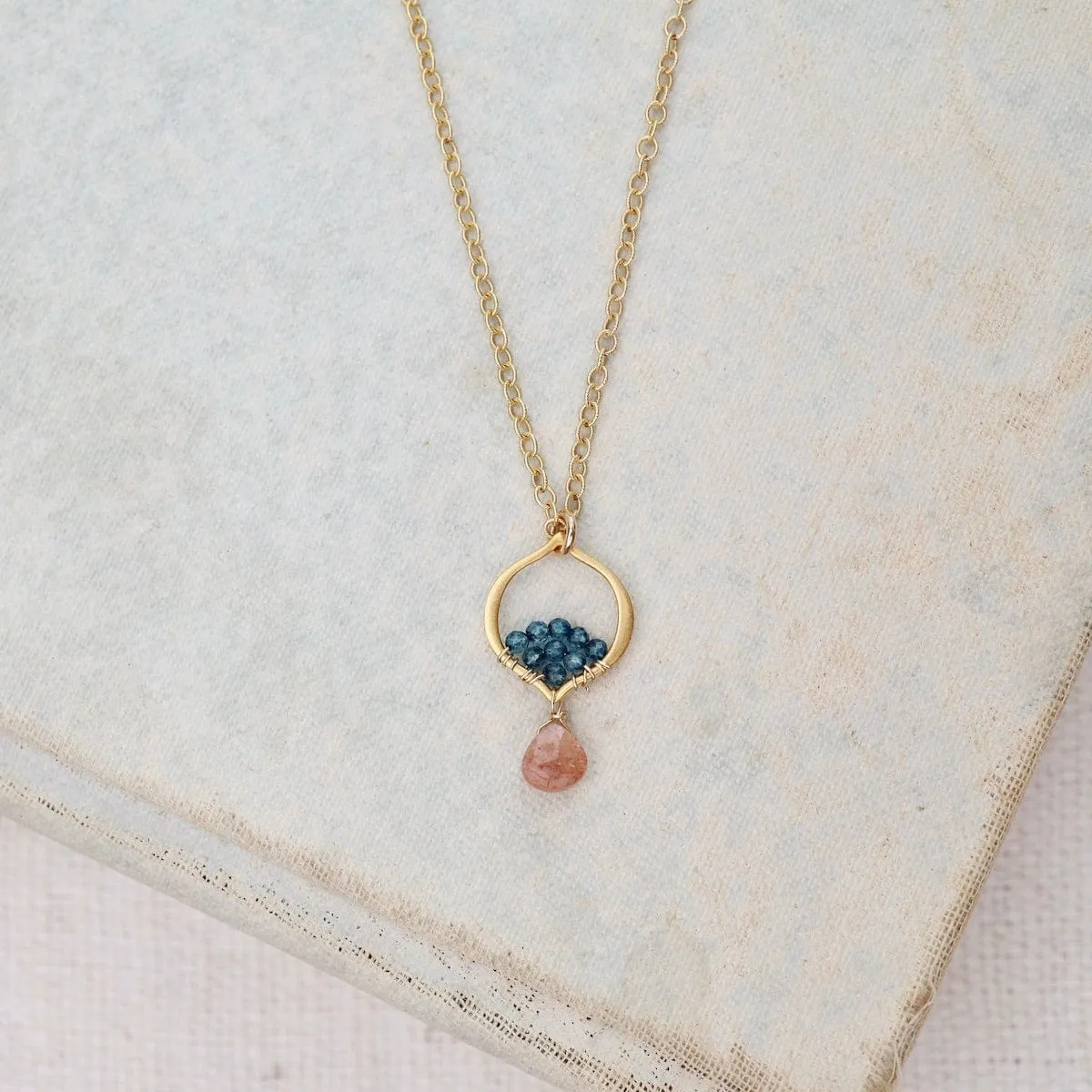Tiny Arabesque Necklace with Sunstone