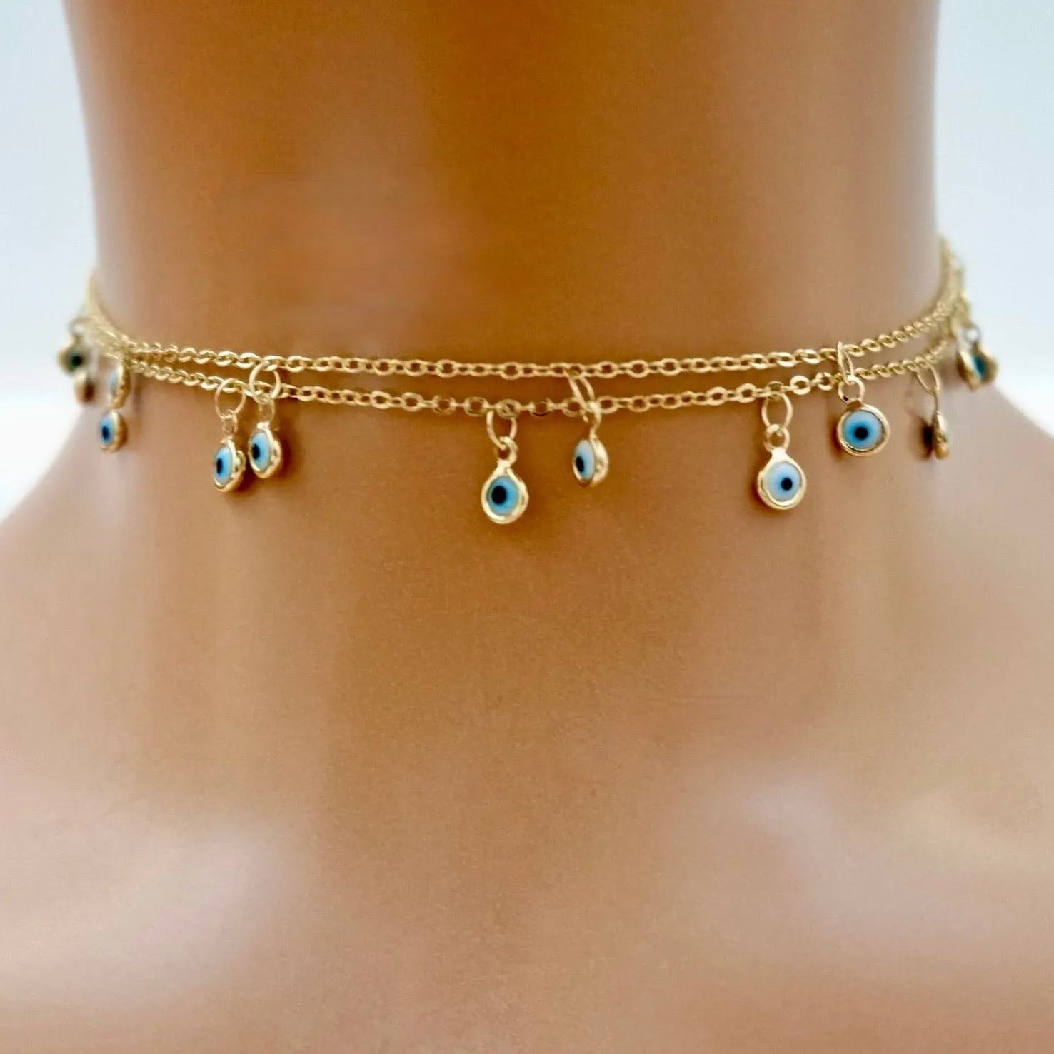 tiny dangling eye charm necklace