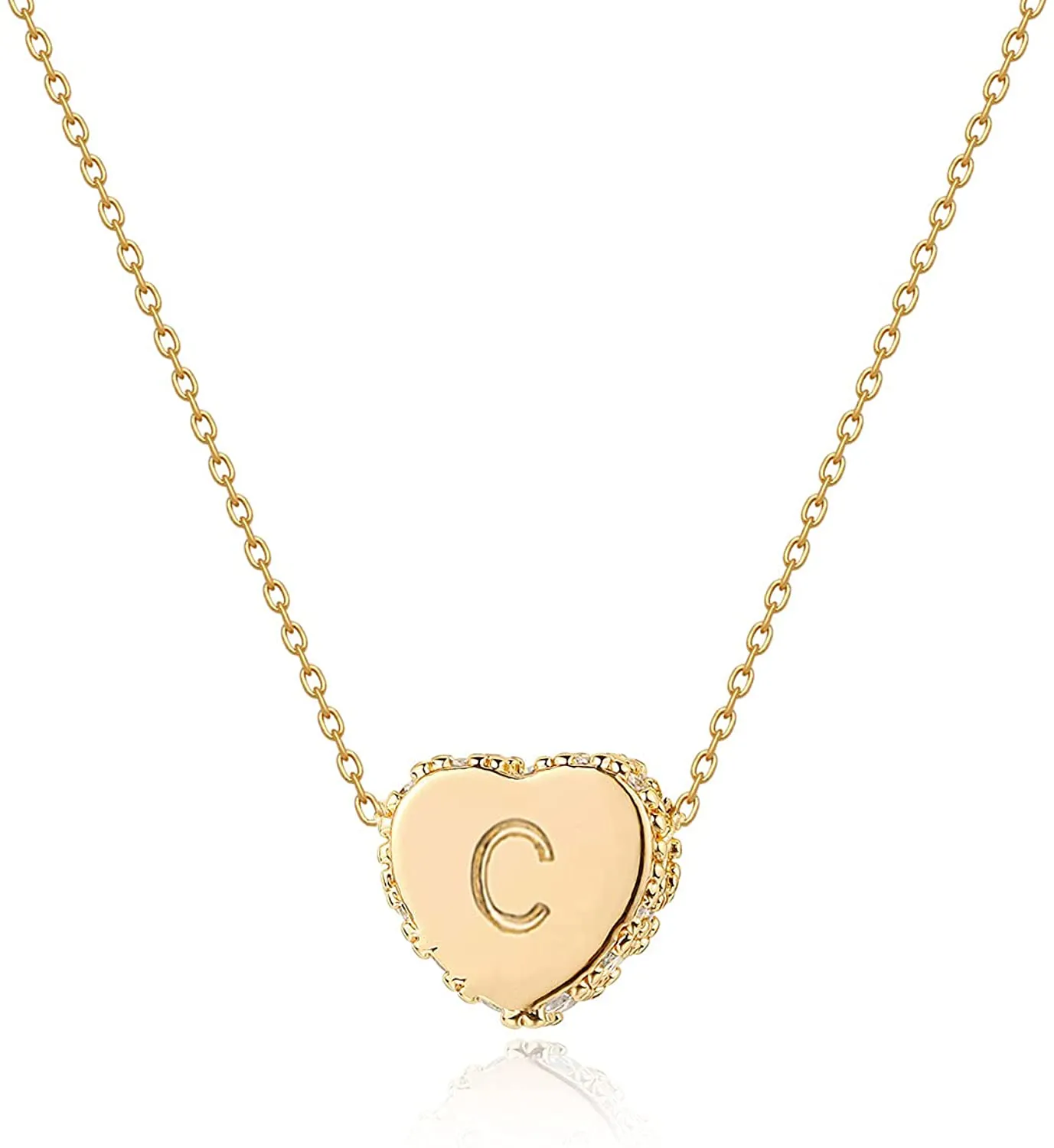 Tiny Gold Initial Heart Necklace-14K Gold Filled Handmade Dainty Personalized Letter Heart Choker Necklace Gift for Women Necklace Jewelry