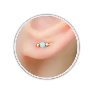 Tiny Short Climber Bar Stud Earring with Opal Bead in 14k Gold Filled Rose Gold filled and Sterling Silve, Crawler Ear Sweep (Light Blue Opal, gold-filled)