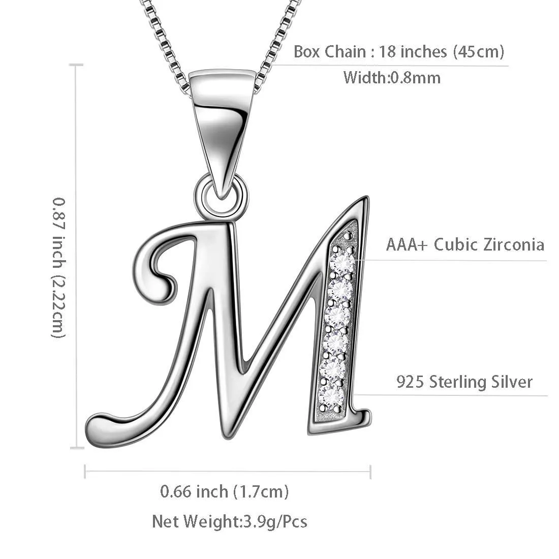 Tokyo Mart Letter M Initial Necklaces Pendant Women Men Name Jewelry Gift 925 Silver