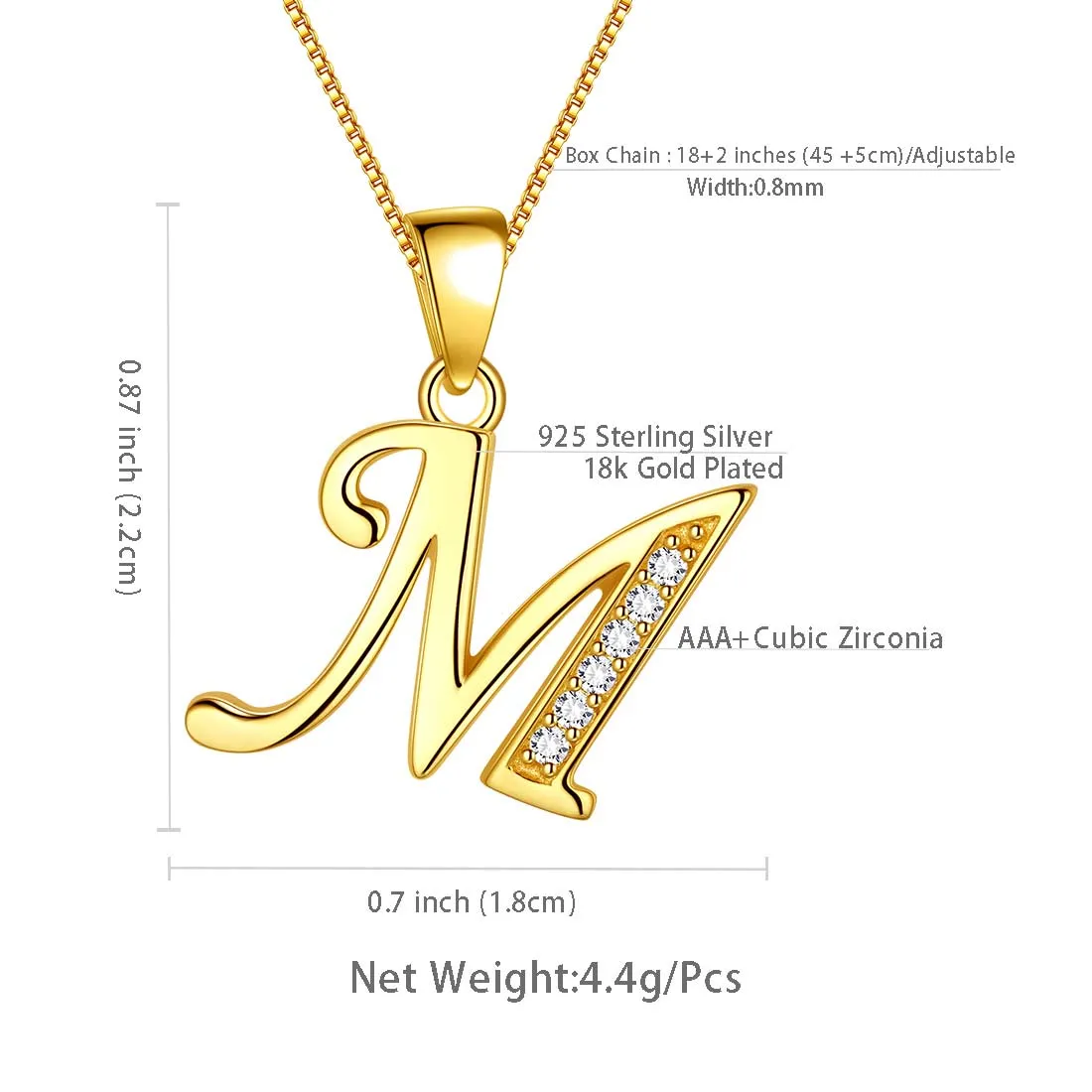Tokyo Mart Letter M Initial Necklaces Pendant Women Men Name Jewelry Gift 925 Silver