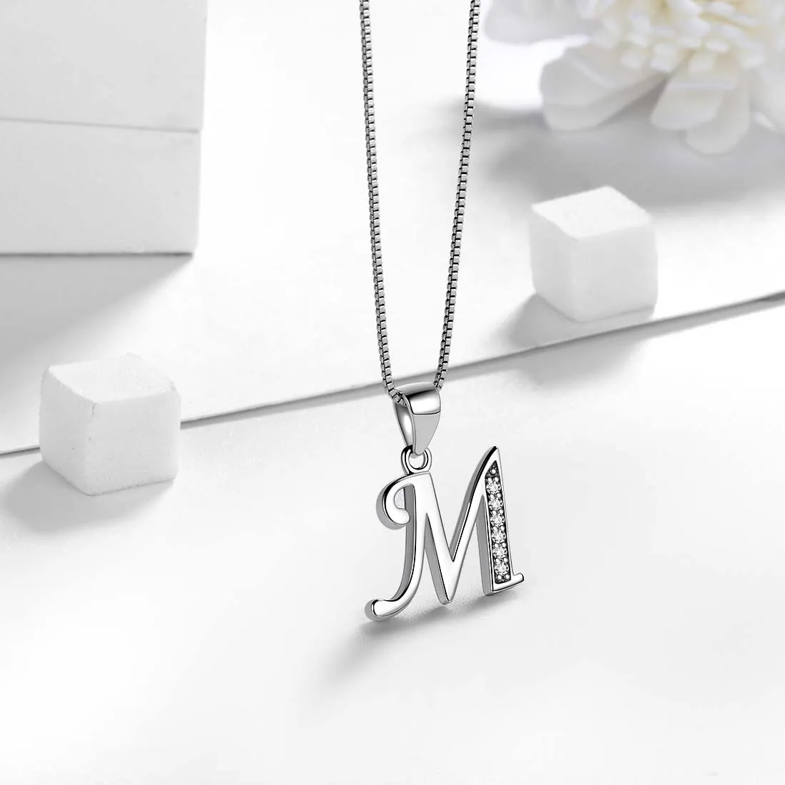 Tokyo Mart Letter M Initial Necklaces Pendant Women Men Name Jewelry Gift 925 Silver