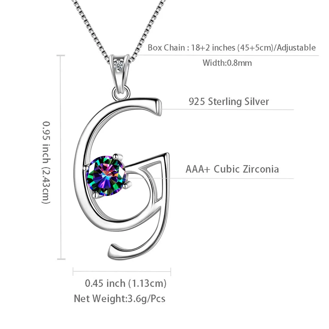 Tokyo Mart Women Initial G Letter Pendant Necklace Girl Name Jewelry Gift 925 Sterling Silver