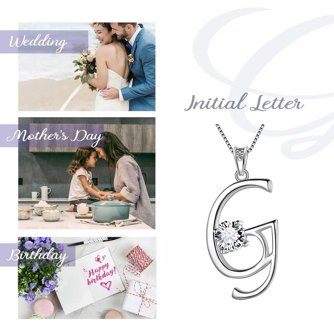 Tokyo Mart Women Initial G Letter Pendant Necklace Girl Name Jewelry Gift 925 Sterling Silver