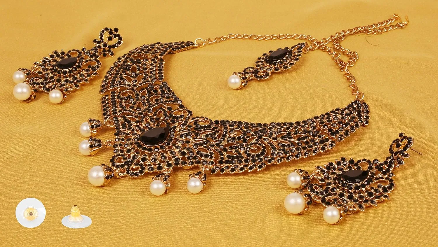 Touchstone Indian jewelry bollywood for women statement necklace sets wedding royal bridal ornaments big large matha tikka statement rajasthani mangtika traditional in antique gold or white tone