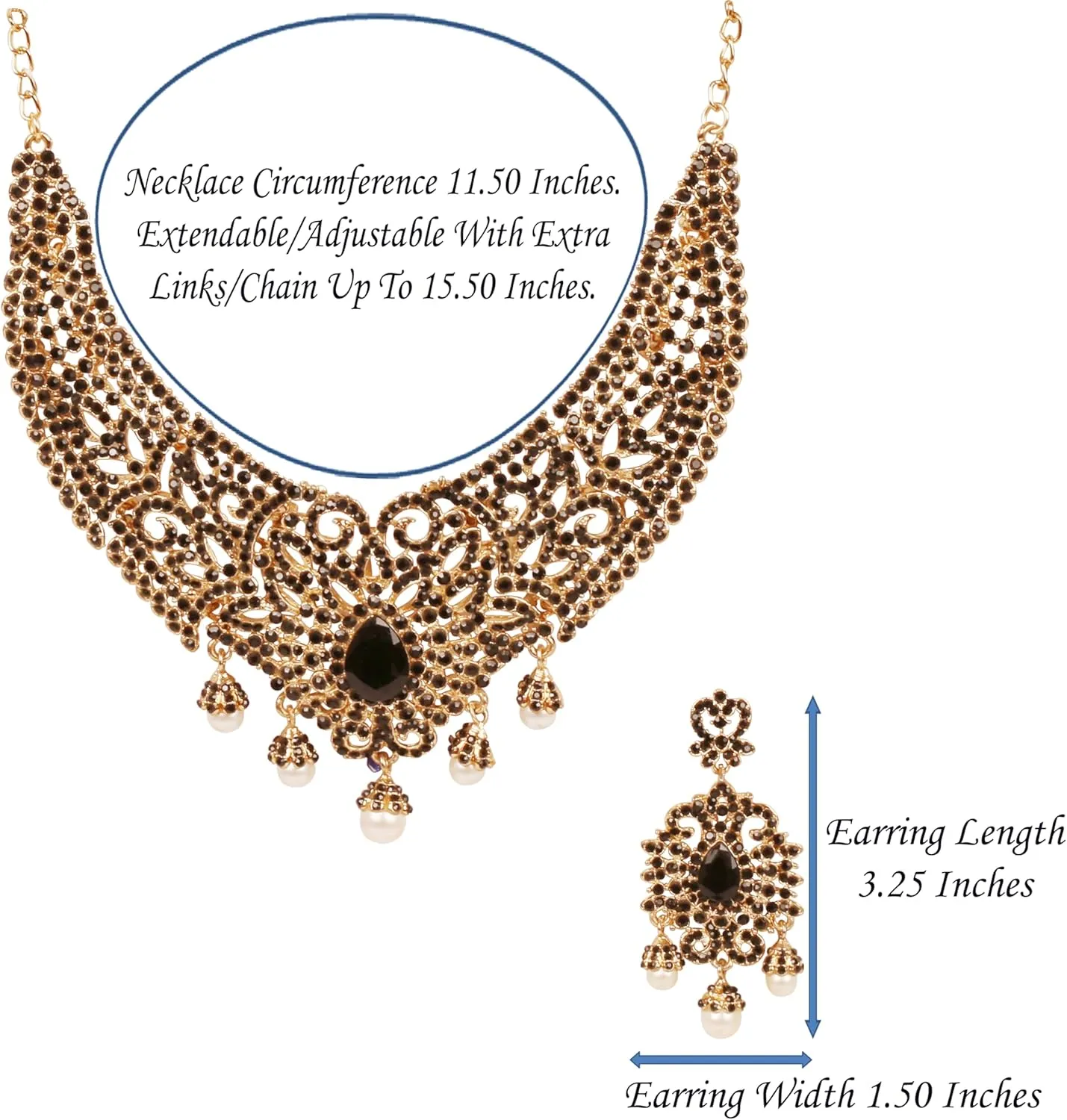 Touchstone Indian jewelry bollywood for women statement necklace sets wedding royal bridal ornaments big large matha tikka statement rajasthani mangtika traditional in antique gold or white tone