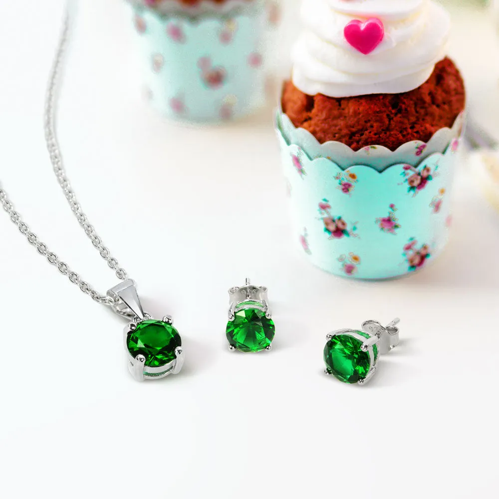 Traditional Bridal Necklace Set with CZ Gemstone Earrings in Sterling Silver