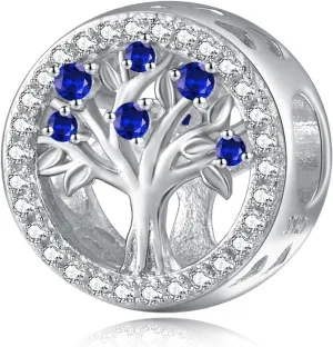 Tree of Life Charm Sterling Silver Charms for Bracelets September Birthstone Charms for Charm Bracelets Necklace Sapphire Bead Charms Birthday Charm Gifts for Women