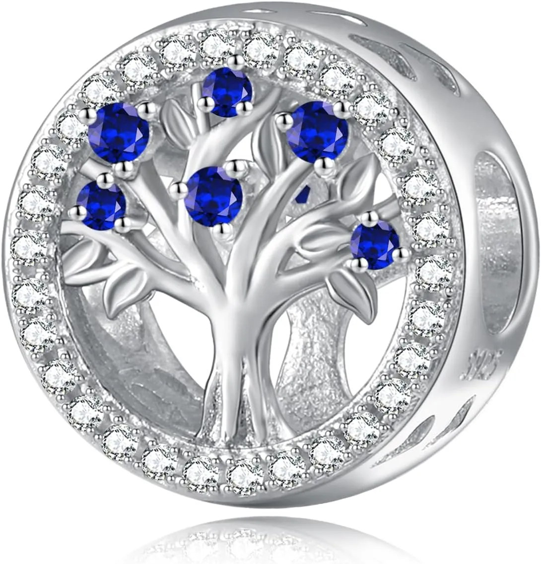 Tree of Life Charm Sterling Silver Charms for Bracelets September Birthstone Charms for Charm Bracelets Necklace Sapphire Bead Charms Birthday Charm Gifts for Women