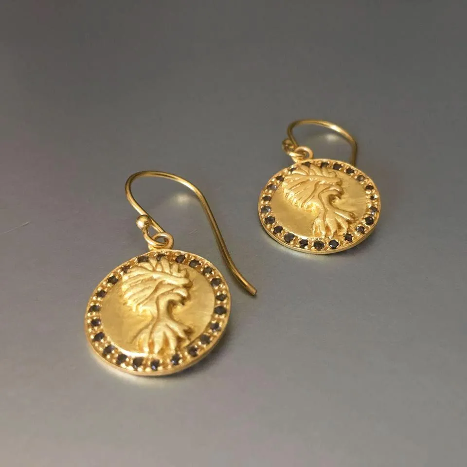Tree of Life Gold Earrings With Garnet Gemstones