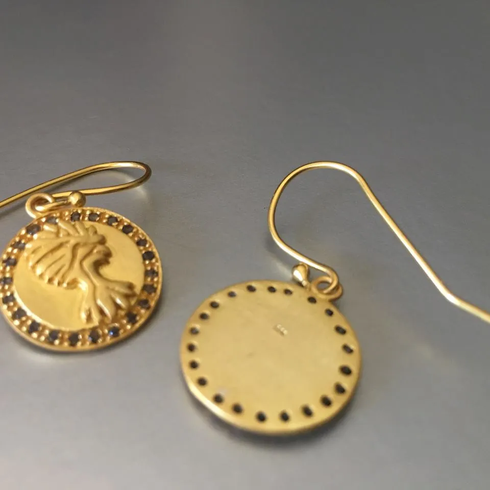 Tree of Life Gold Earrings With Garnet Gemstones