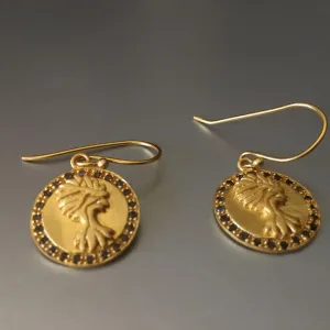 Tree of Life Gold Earrings With Garnet Gemstones