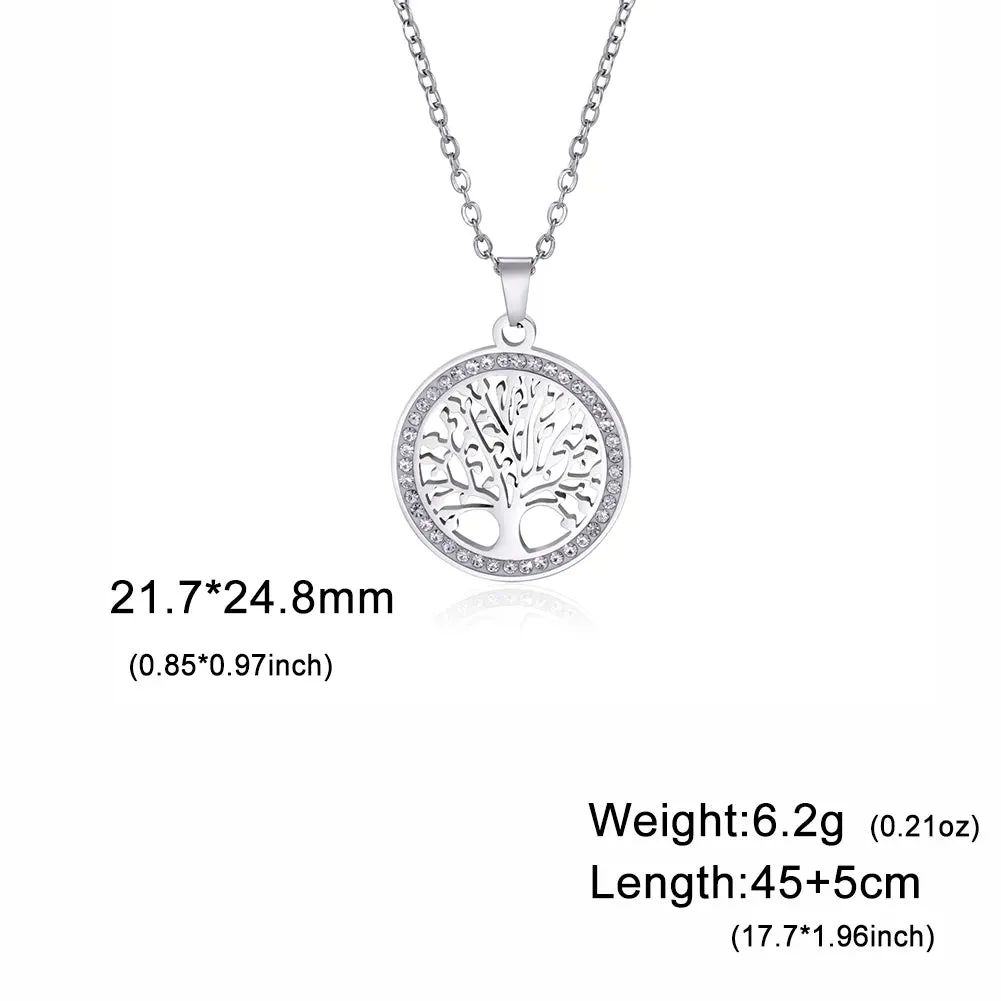 Tree of Life Pendant Stainless Steel Necklaces for Women Girls Gold Silver Color Zircon Luxury Chain