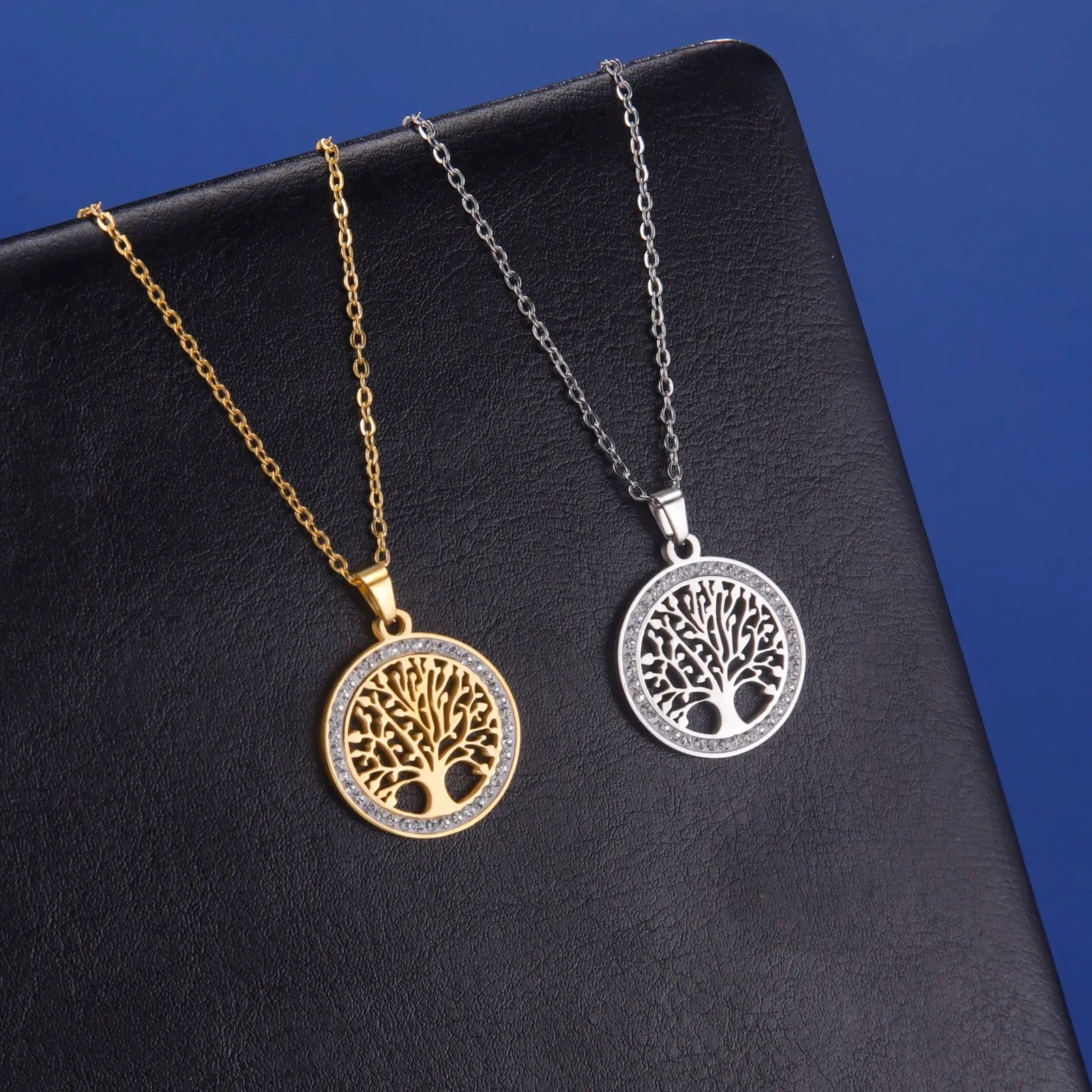 Tree of Life Pendant Stainless Steel Necklaces for Women Girls Gold Silver Color Zircon Luxury Chain