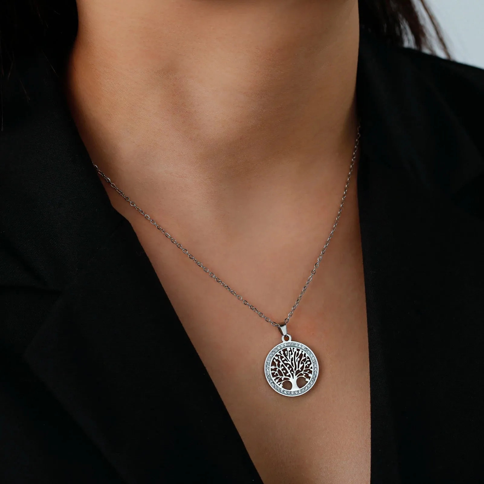 Tree of Life Pendant Stainless Steel Necklaces for Women Girls Gold Silver Color Zircon Luxury Chain