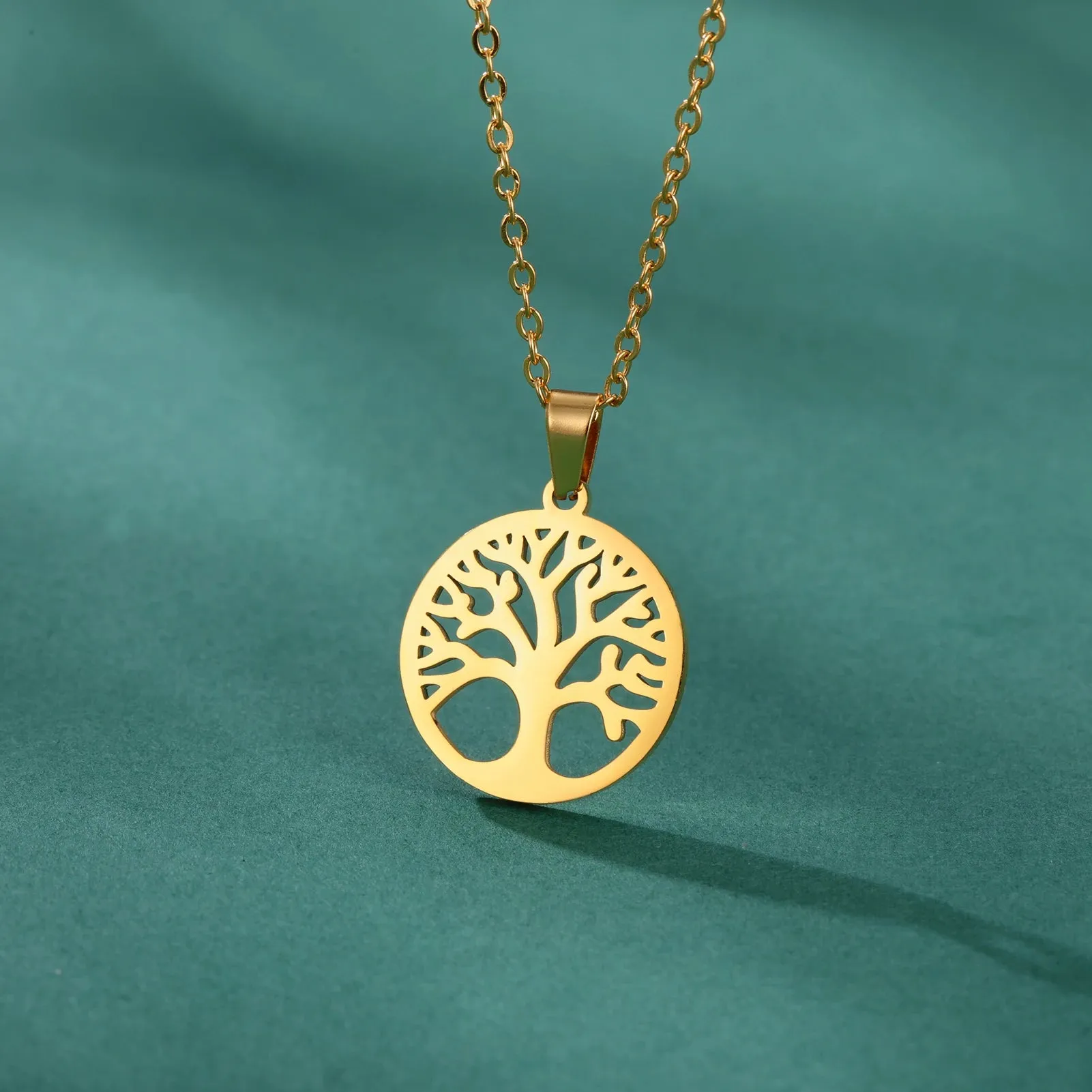 Tree of Life Pendant Stainless Steel Necklaces for Women Girls Gold Silver Color Zircon Luxury Chain