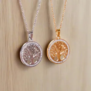 Tree of Life Pendant Stainless Steel Necklaces for Women Girls Gold Silver Color Zircon Luxury Chain
