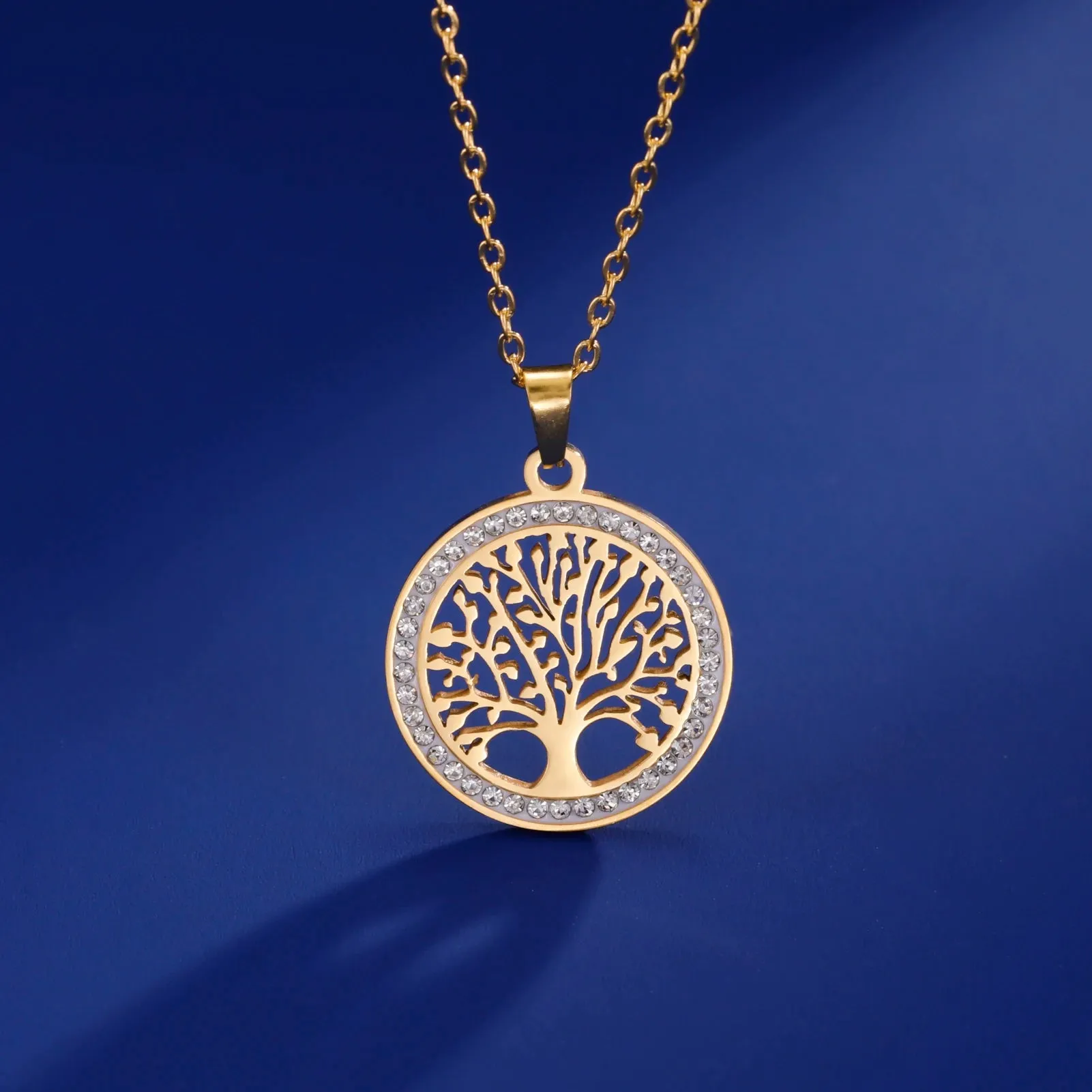 Tree of Life Pendant Stainless Steel Necklaces for Women Girls Gold Silver Color Zircon Luxury Chain