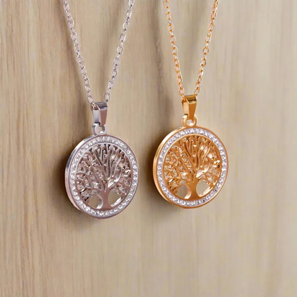 Tree of Life Pendant Stainless Steel Necklaces for Women Girls Gold Silver Color Zircon Luxury Chain