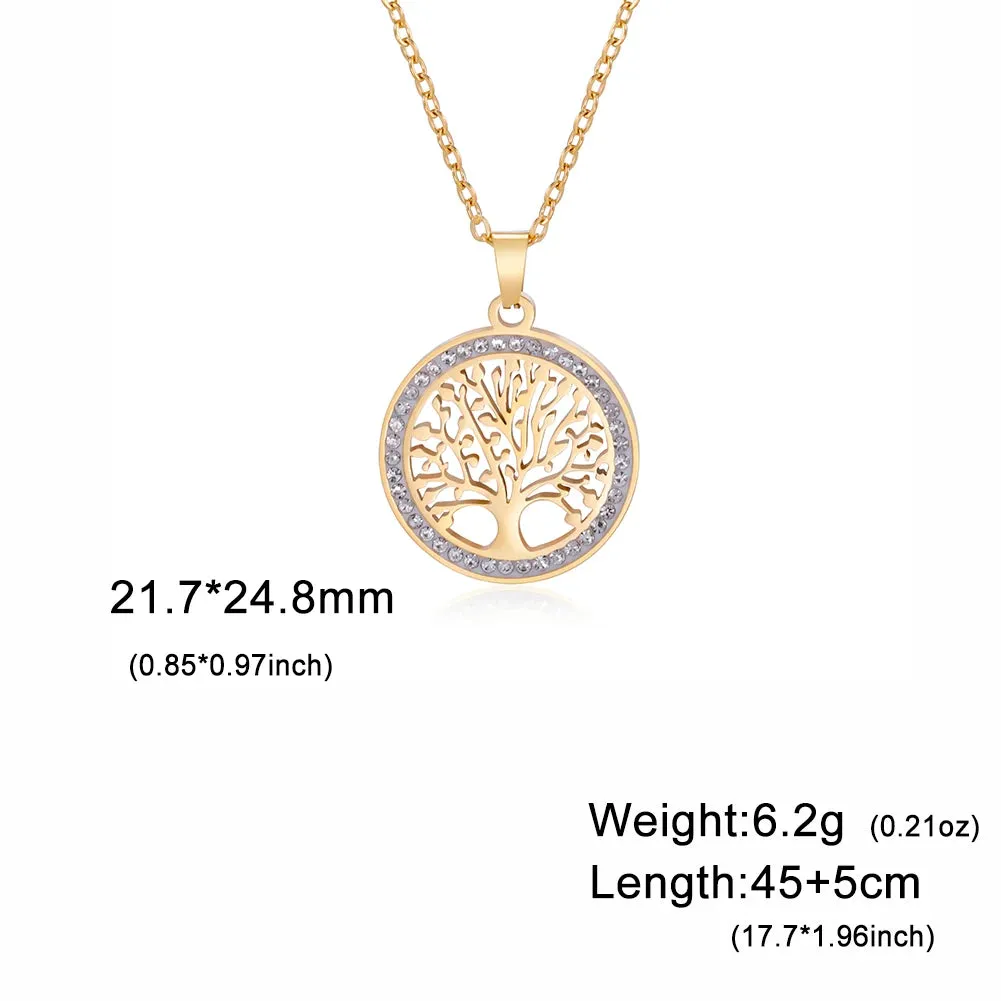Tree of Life Pendant Stainless Steel Necklaces for Women Girls Gold Silver Color Zircon Luxury Chain