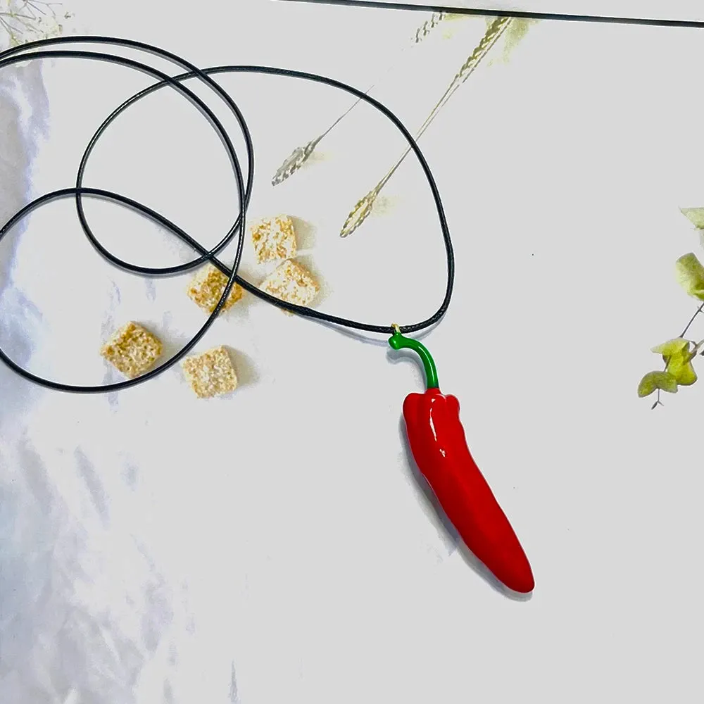 Trend Necklace Red Pepper Pendant Long Rope Chain Necklace for Women Boho Style Fashion Statement Jewelry