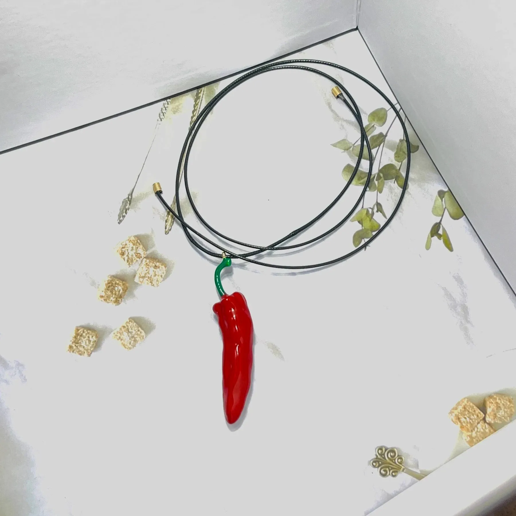 Trend Necklace Red Pepper Pendant Long Rope Chain Necklace for Women Boho Style Fashion Statement Jewelry