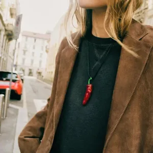 Trend Necklace Red Pepper Pendant Long Rope Chain Necklace for Women Boho Style Fashion Statement Jewelry