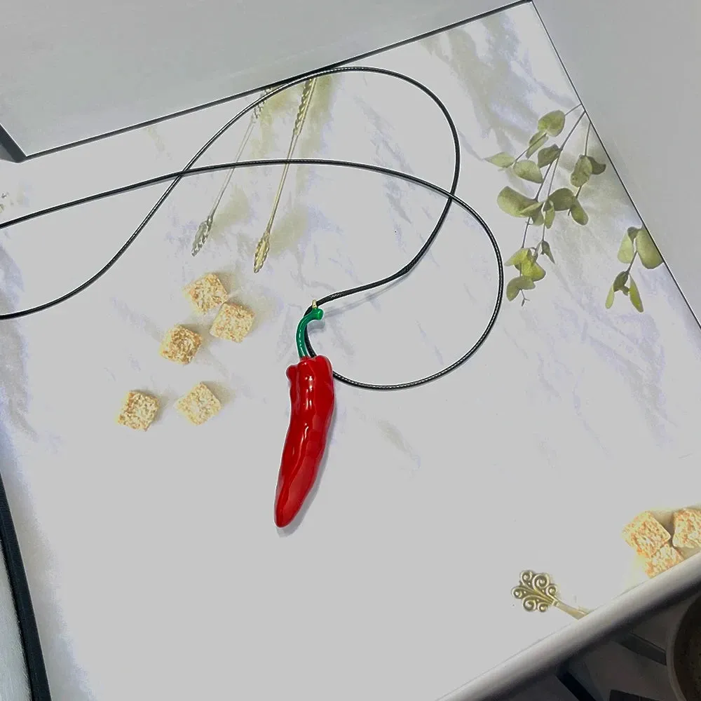 Trend Necklace Red Pepper Pendant Long Rope Chain Necklace for Women Boho Style Fashion Statement Jewelry