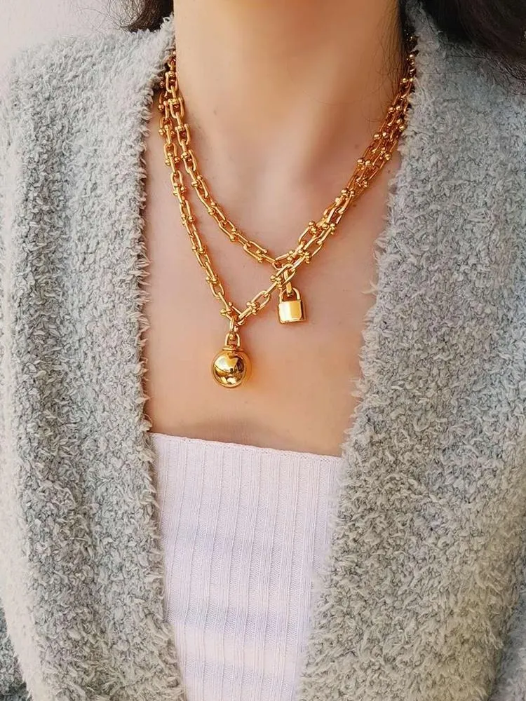 Trendy Gold Plated U-shaped Thick Chain Necklace