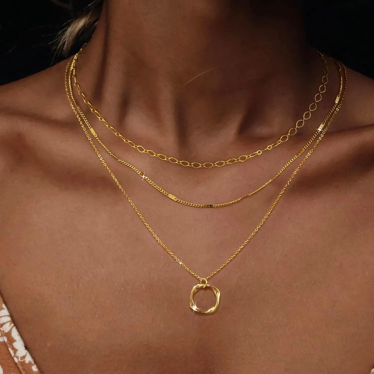 Trendy Layered Gold/Silver Necklaces for Women 14K Gold/Silver Plated Stackable Choker Necklace Dainty Simple Jewelry Set Layering Cuban Circle Pendant Chain