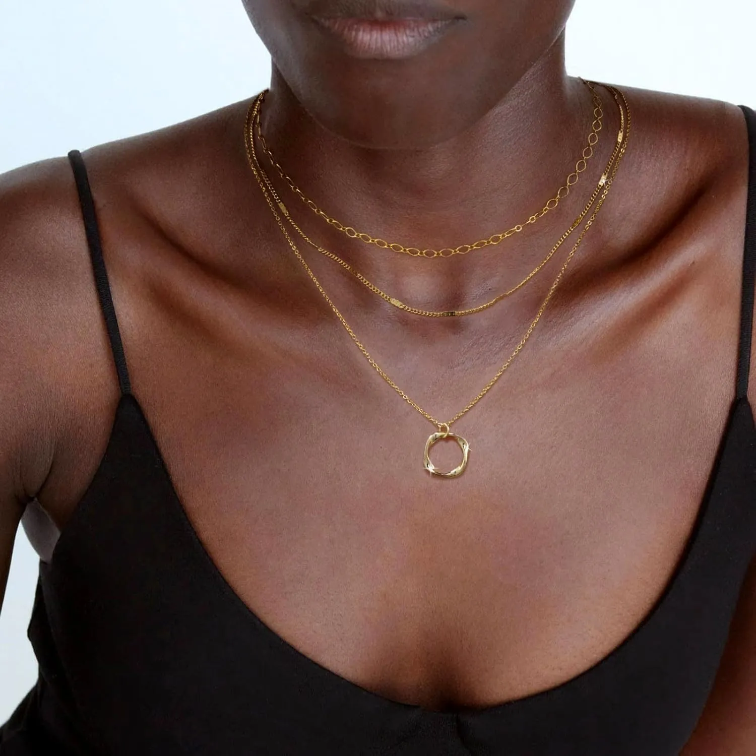 Trendy Layered Gold/Silver Necklaces for Women 14K Gold/Silver Plated Stackable Choker Necklace Dainty Simple Jewelry Set Layering Cuban Circle Pendant Chain