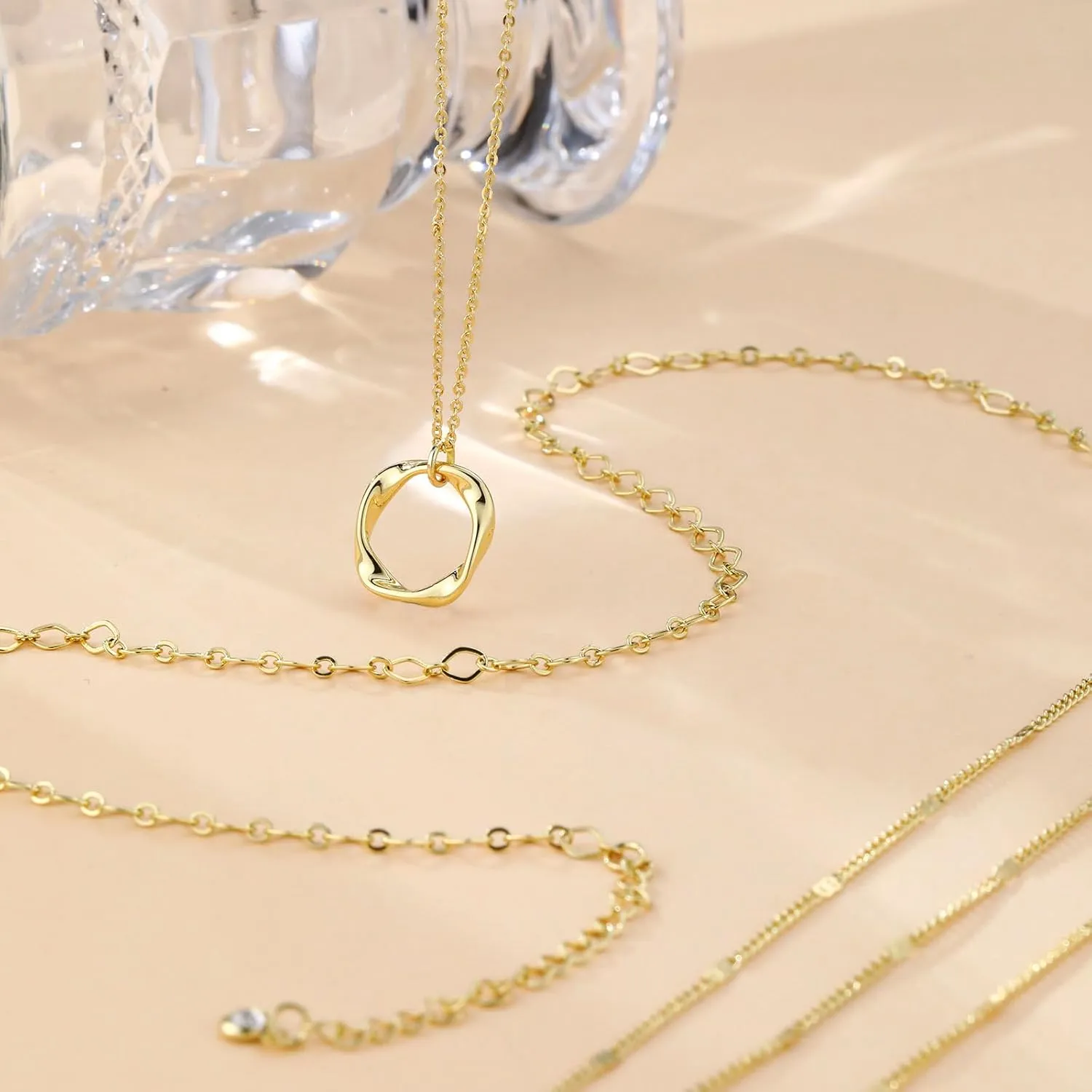 Trendy Layered Gold/Silver Necklaces for Women 14K Gold/Silver Plated Stackable Choker Necklace Dainty Simple Jewelry Set Layering Cuban Circle Pendant Chain