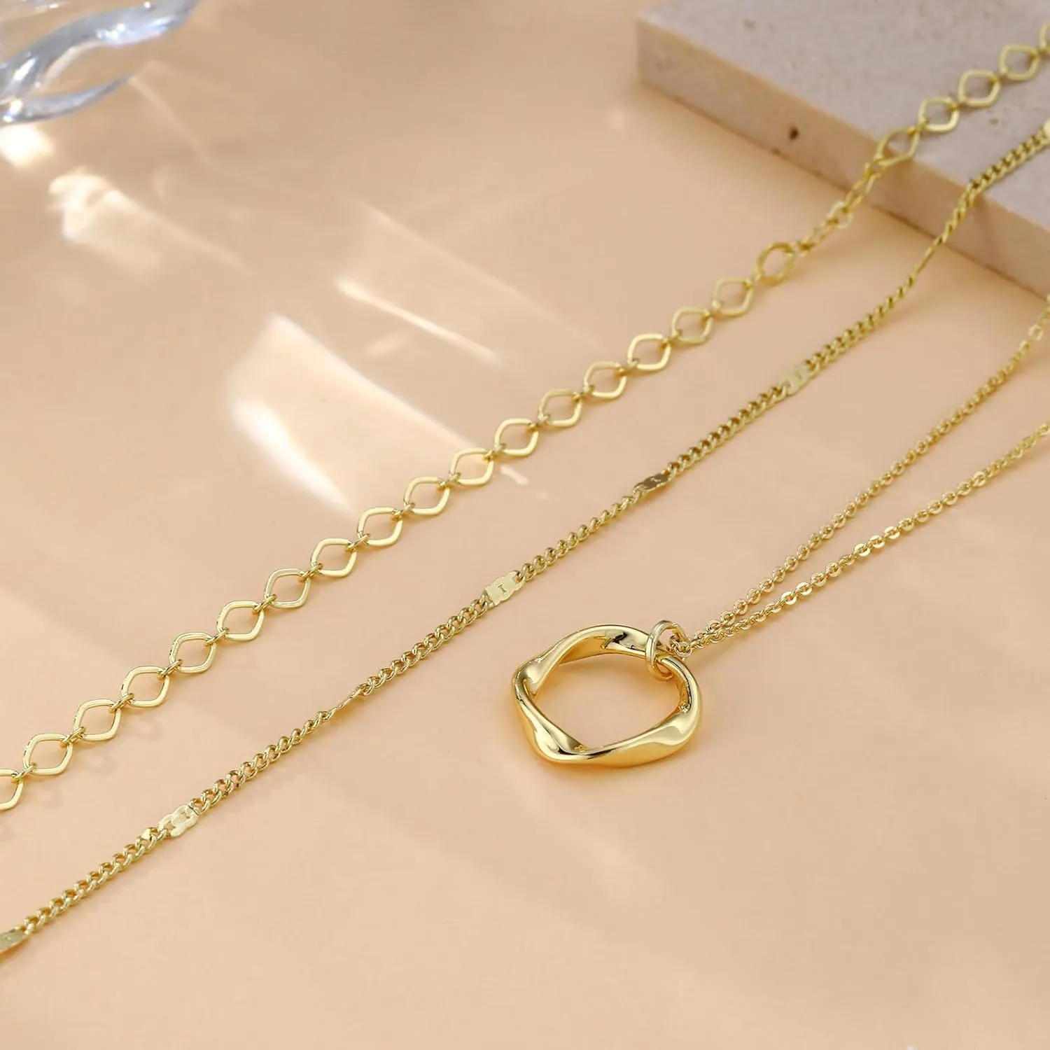 Trendy Layered Gold/Silver Necklaces for Women 14K Gold/Silver Plated Stackable Choker Necklace Dainty Simple Jewelry Set Layering Cuban Circle Pendant Chain