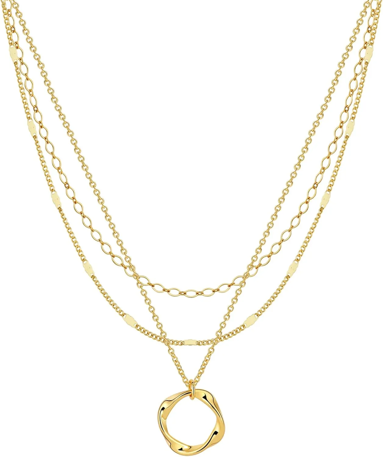 Trendy Layered Gold/Silver Necklaces for Women 14K Gold/Silver Plated Stackable Choker Necklace Dainty Simple Jewelry Set Layering Cuban Circle Pendant Chain