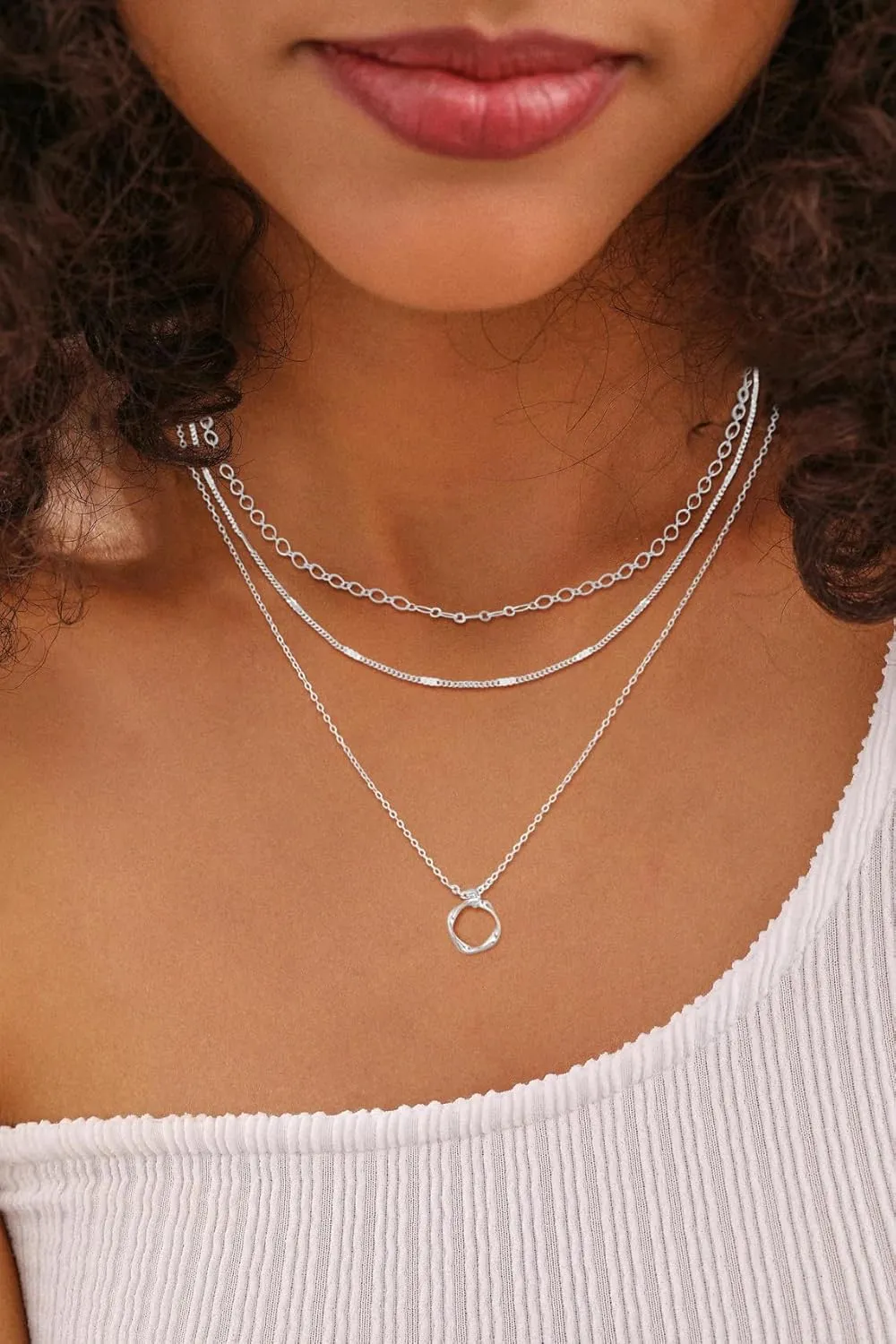 Trendy Layered Gold/Silver Necklaces for Women 14K Gold/Silver Plated Stackable Choker Necklace Dainty Simple Jewelry Set Layering Cuban Circle Pendant Chain