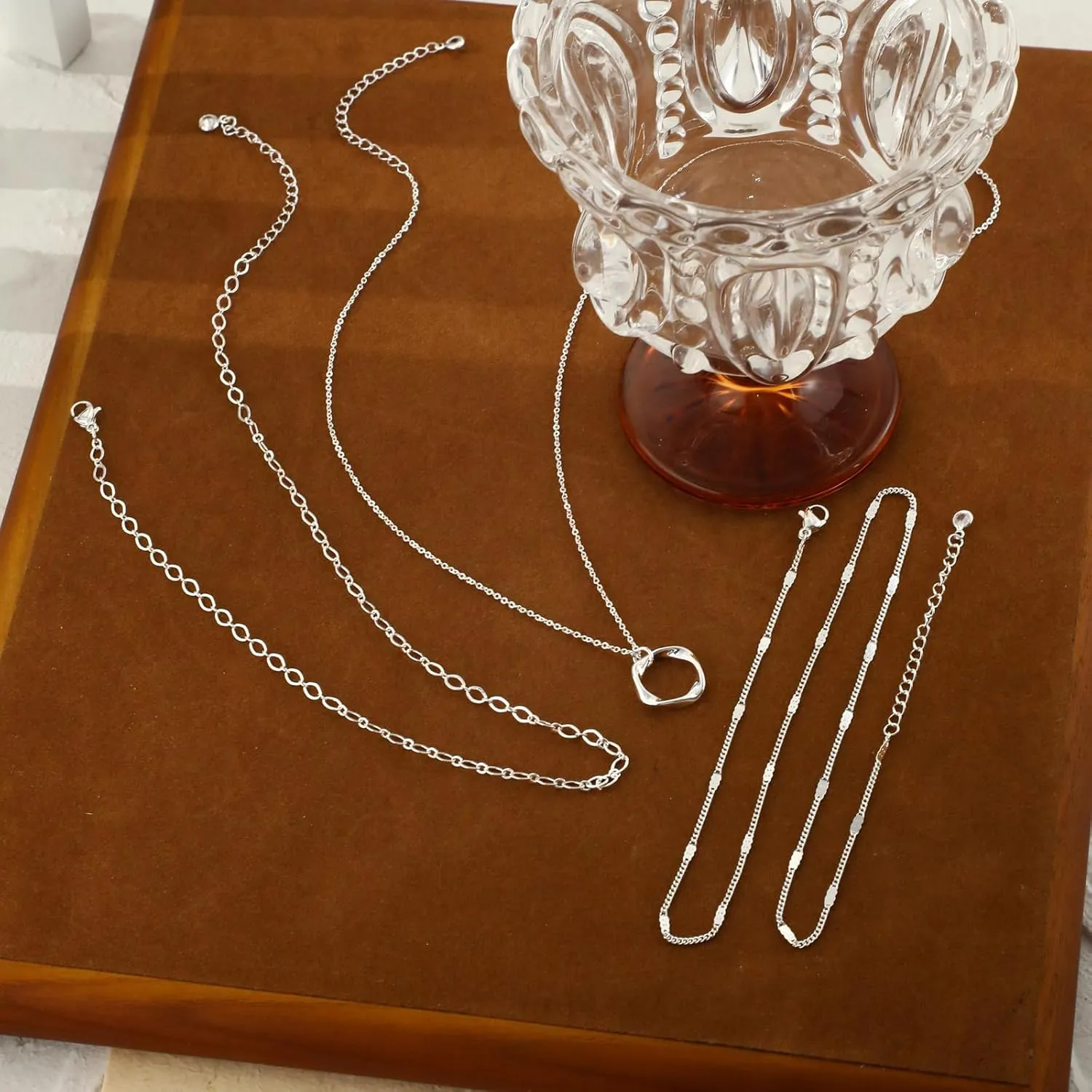 Trendy Layered Gold/Silver Necklaces for Women 14K Gold/Silver Plated Stackable Choker Necklace Dainty Simple Jewelry Set Layering Cuban Circle Pendant Chain