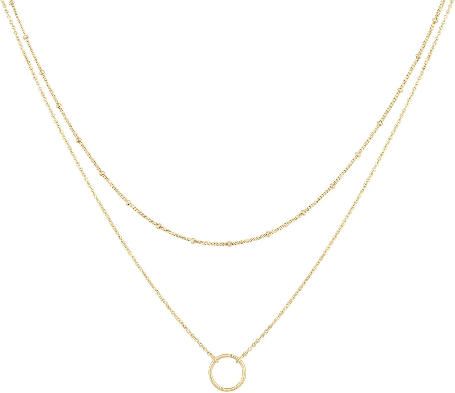 Trendy Layered Gold/Silver Necklaces for Women,Simple Fashion Circle Geometry Collarbone Chain Choker Necklaces Pendant Disc Bar Jewelry Gifts