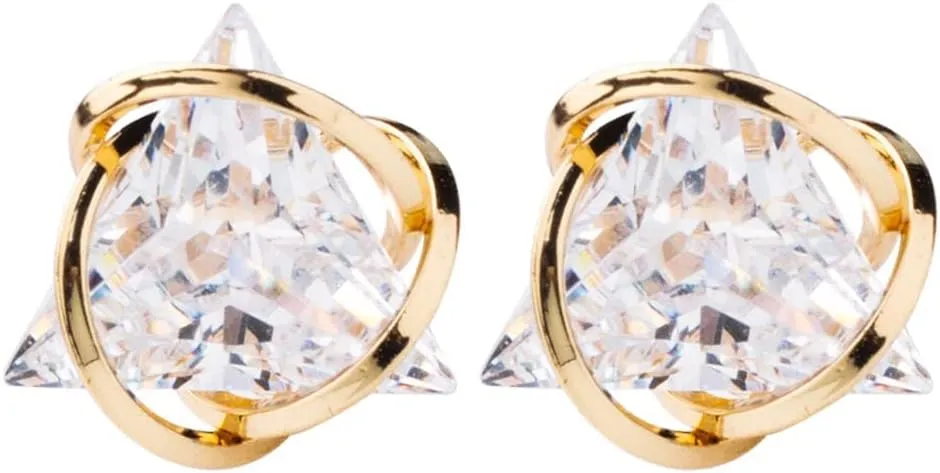 Triangle Cubic Zirconia Geometric Gold Stud Earrings for Womens
