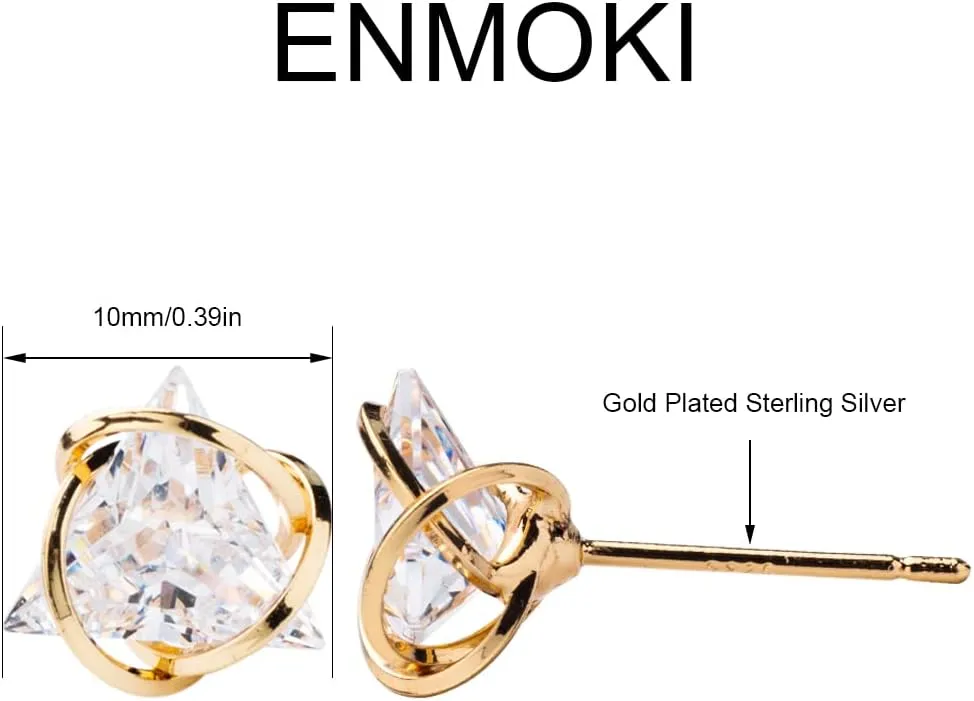 Triangle Cubic Zirconia Geometric Gold Stud Earrings for Womens