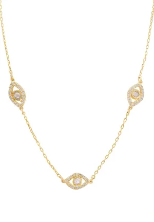 Triple Elliptical Eyes Necklace Gold