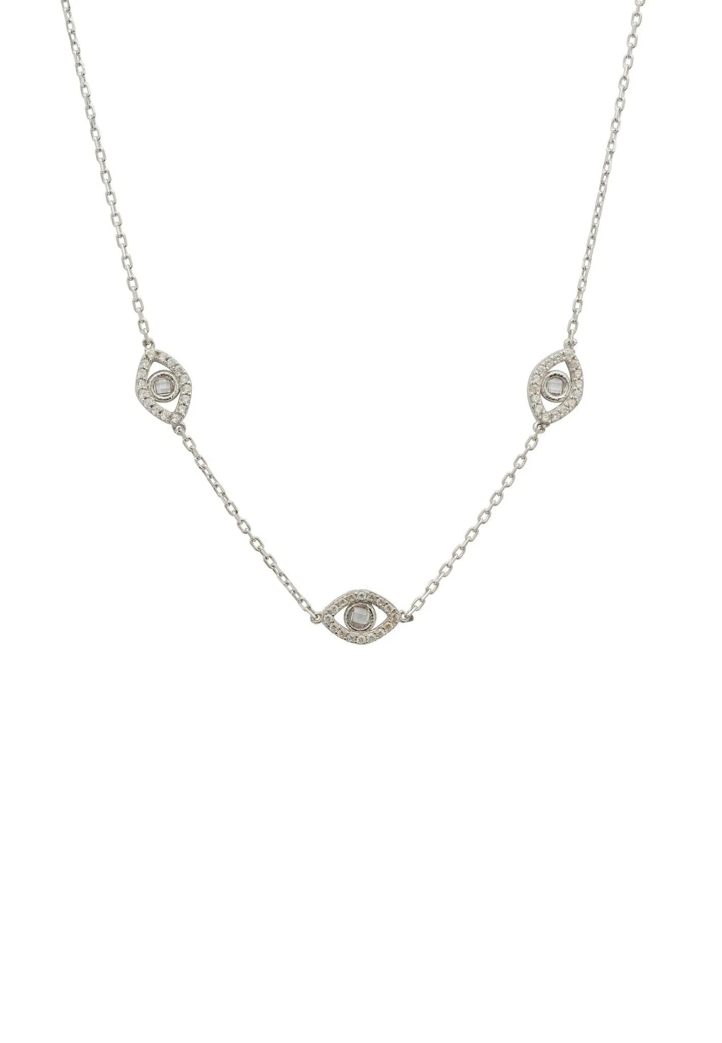 Triple Elliptical Eyes Necklace Silver