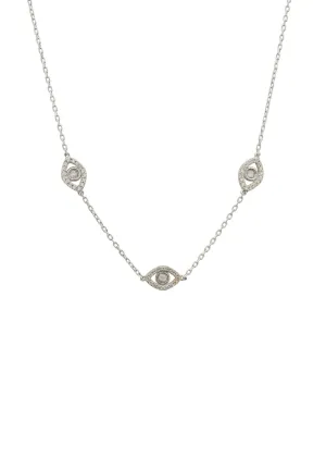 Triple Elliptical Eyes Necklace Silver