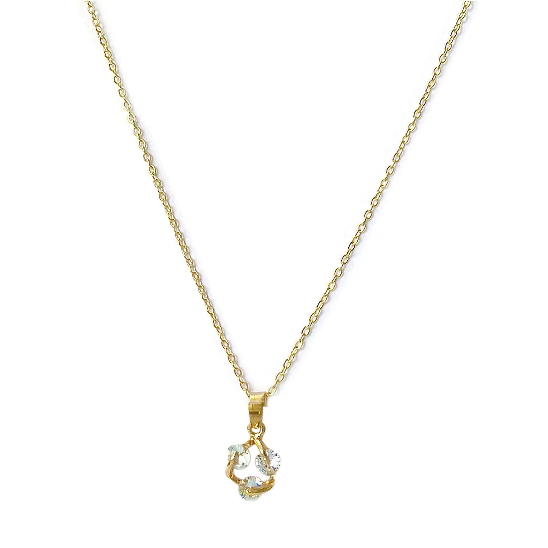 Triple Link Diamante Rhinestones Studded Gold-Toned Mini Pendant Necklace