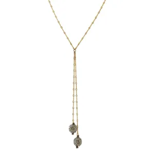 T.R.U. Black Diamond Color Crystal Fireball Lariat Necklace 30"