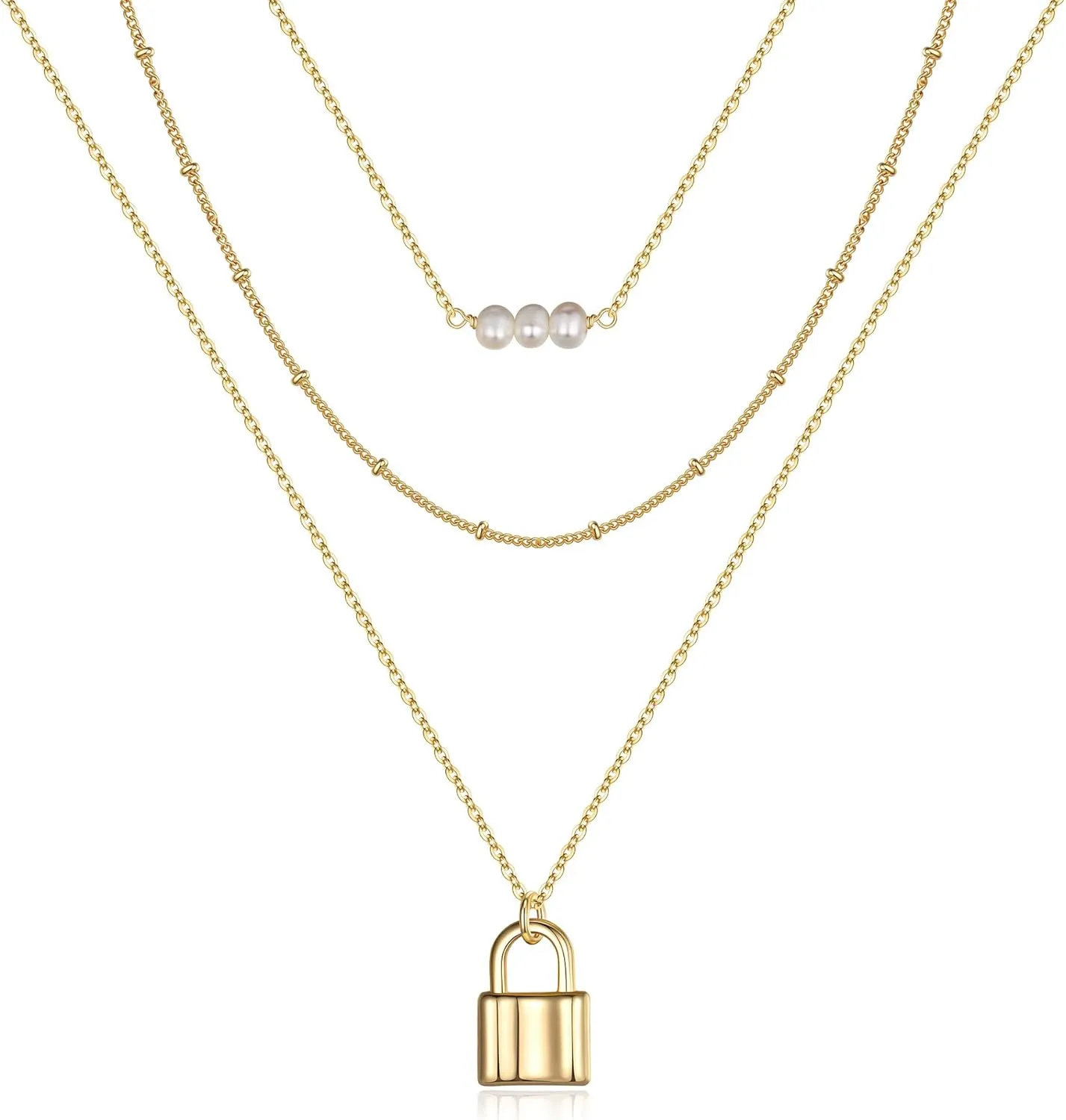 Turandoss Dainty Layered Choker Necklace, Handmade 14K Gold Plated Y Pendant Necklace Multilayer Bar Disc Necklace Adjustable Layering Choker Necklaces for Women