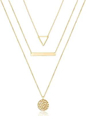 Turandoss Dainty Layered Choker Necklace, Handmade 14K Gold Plated Y Pendant Necklace Multilayer Bar Disc Necklace Adjustable Layering Choker Necklaces for Women