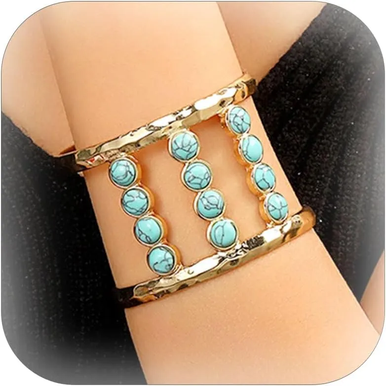 Turquoise Bracelet for Women Turquoise Bangle Bracelet Gold Turquoise Cuff Bracelet Adjustable Turquoise Open Bracelet Weatern Boho Turquoise Jewelry Gift