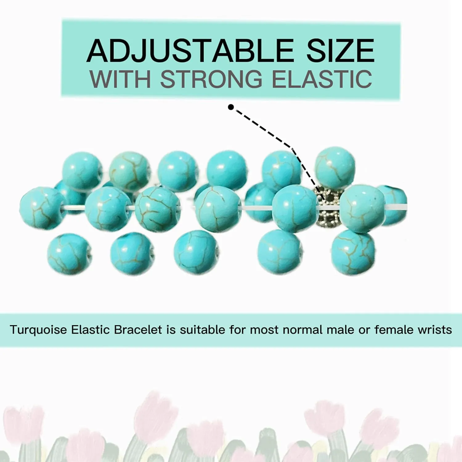 Turquoise Bracelet, Handmade Beaded 8MM Healing Crystal Beads,Adjustable Stretch Bracelet,Protection Bracelet,Turquoise Jewelry Bring Good Luck, Prosperity and Happiness, Men's and Women's Gifts